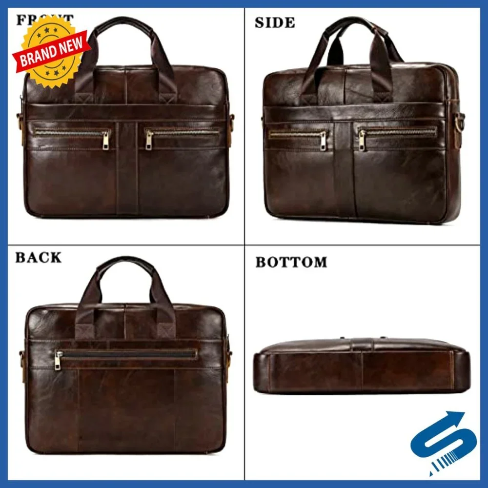 Genuine Leather Briefcase for Men, 15.6 Inch Laptop Business Travel Bag